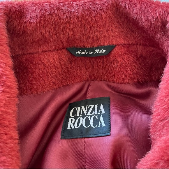 Cinzia Rocca Baby Alpaca Wool Red Hidden Button Placket Pointed Collar Coat 10 - Picture 8 of 12